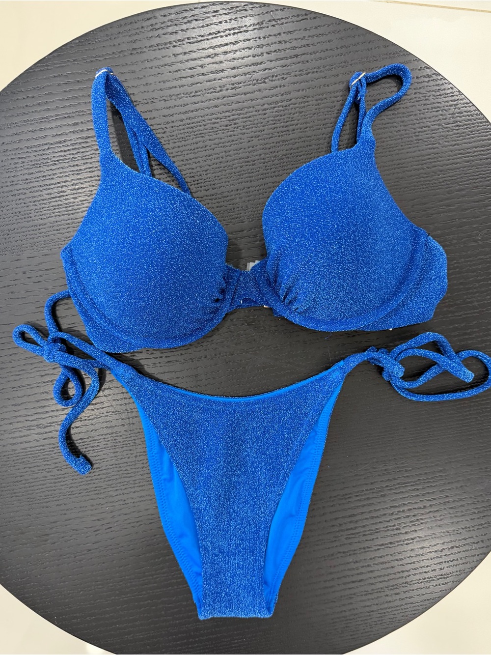 Victoria's Secret Shimmery Cobalt Blue Tie-Side Bikini 32 D top & small bottom